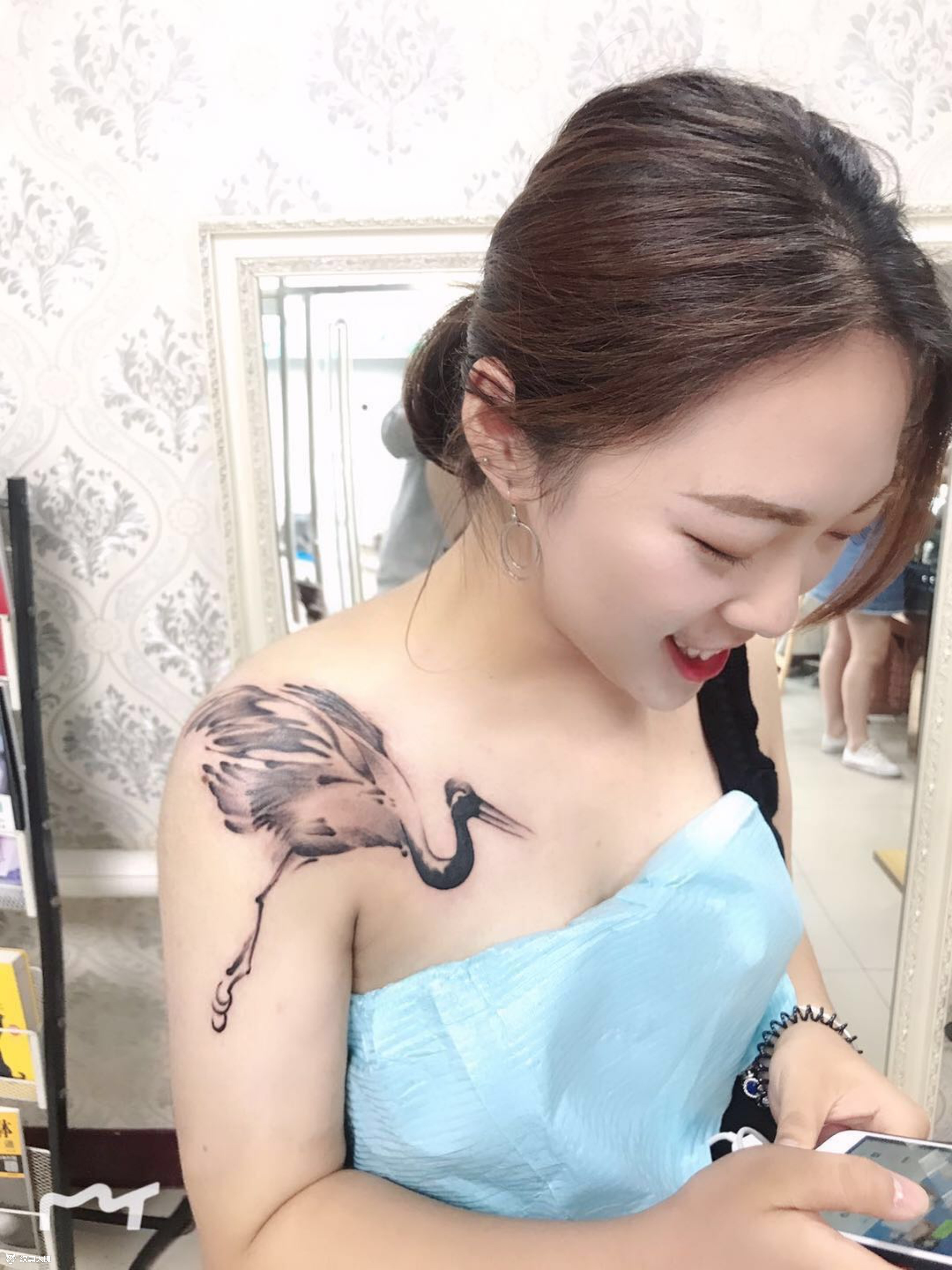 仙鹤_纹身图案手稿图片_张卫康的纹身作品集