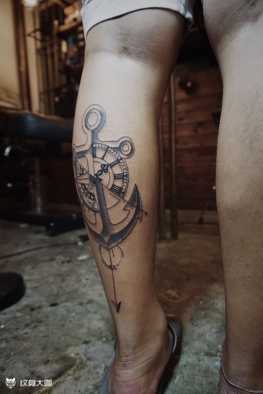 船锚指南针_纹身图案手稿图片_罗世豪的纹身作品集