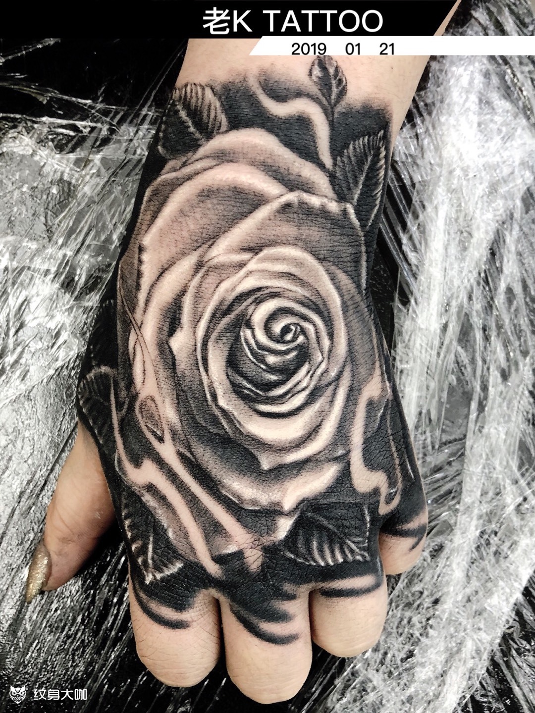 手背玫瑰_纹身图案手稿图片_老k的纹身作品集