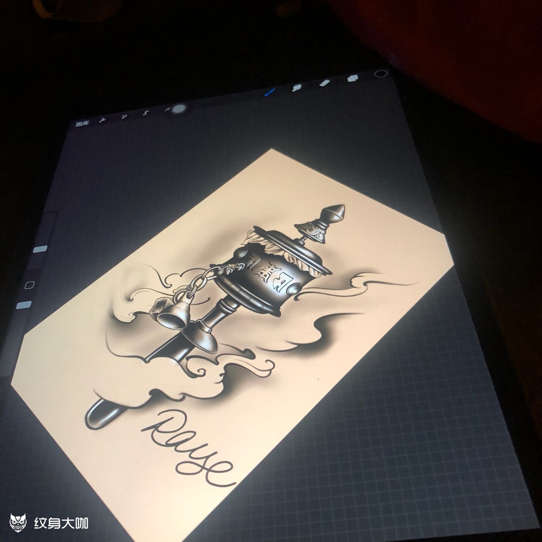 手持转经筒_纹身图案手稿图片_raye 瑞哥的纹身作品集