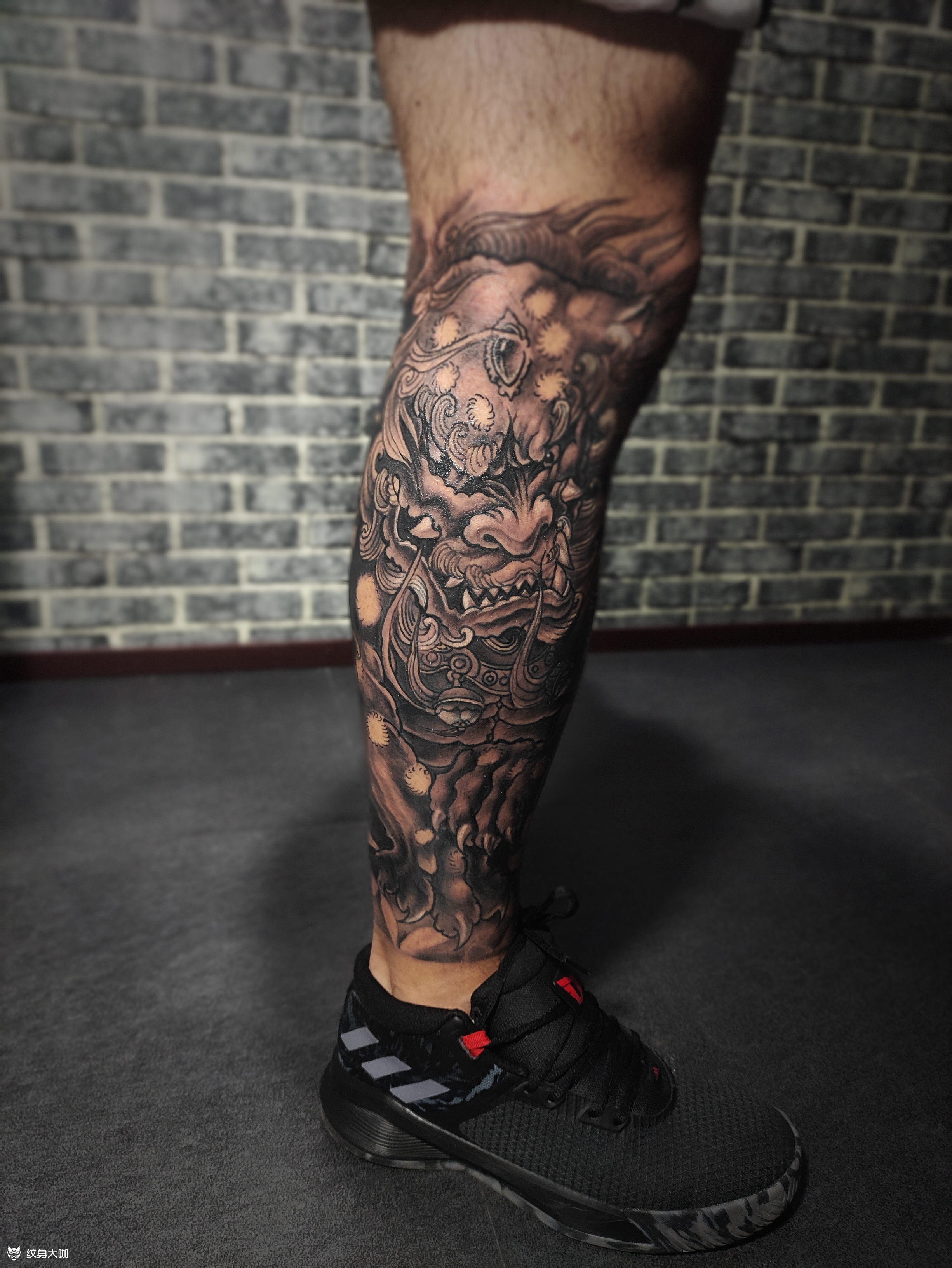 唐狮锦鲤包小腿_纹身图案手稿图片_冯迎春的纹身作品集