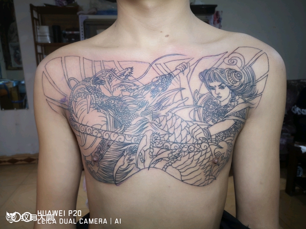 花胸哪吒挑龙筋_纹身图案手稿图片_临沧—纹画人的纹身作品集