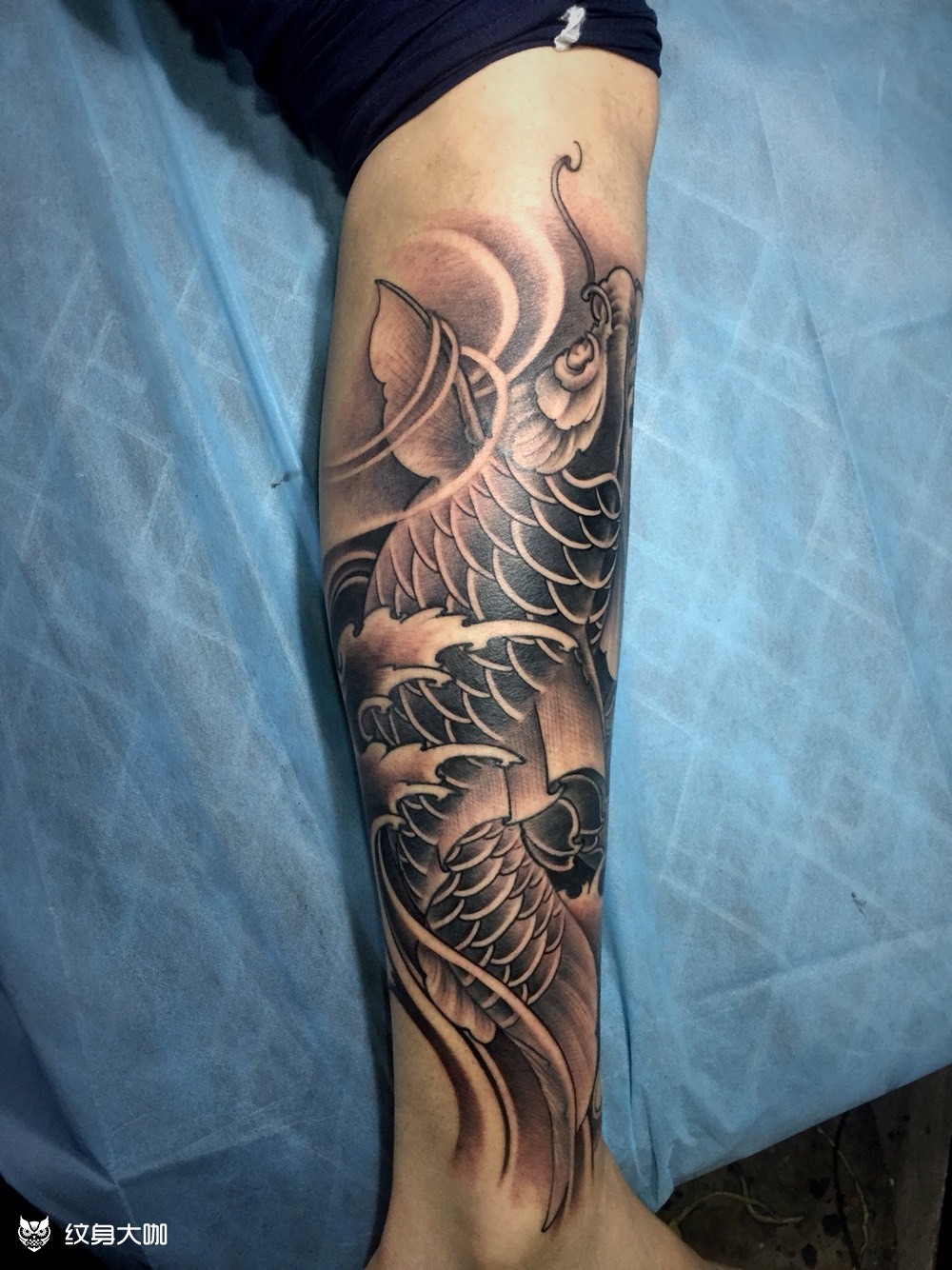 小腿鲤鱼_纹身图案手稿图片_肖峰的纹身作品集