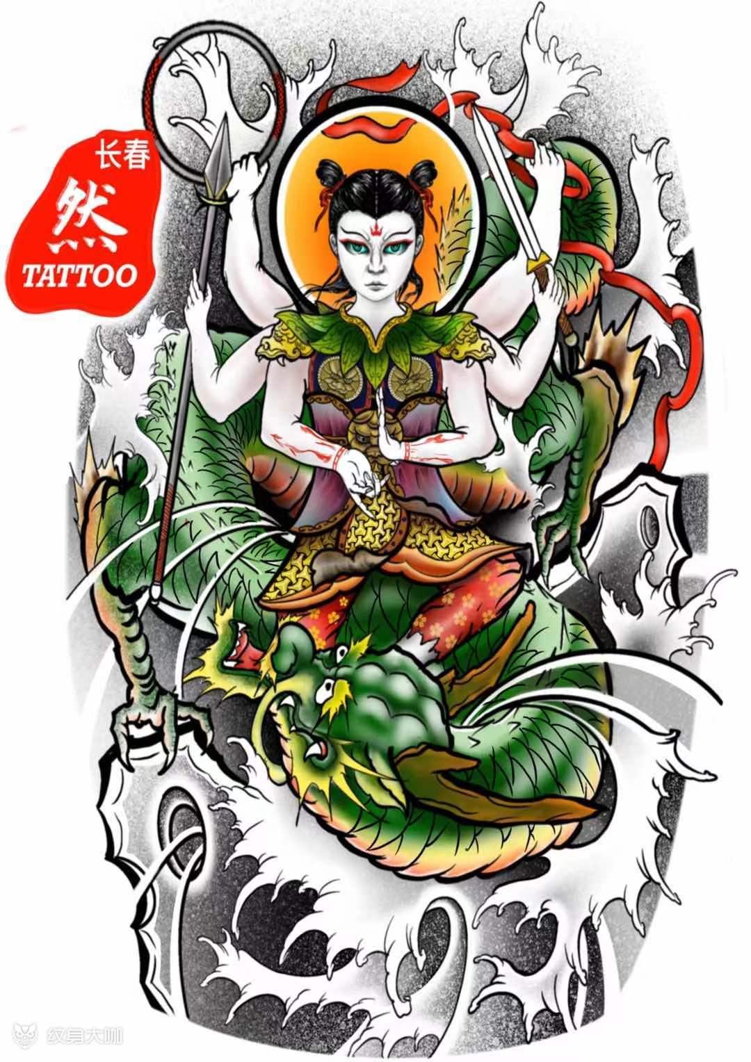 哪吒_纹身图案手稿图片_然的纹身作品集