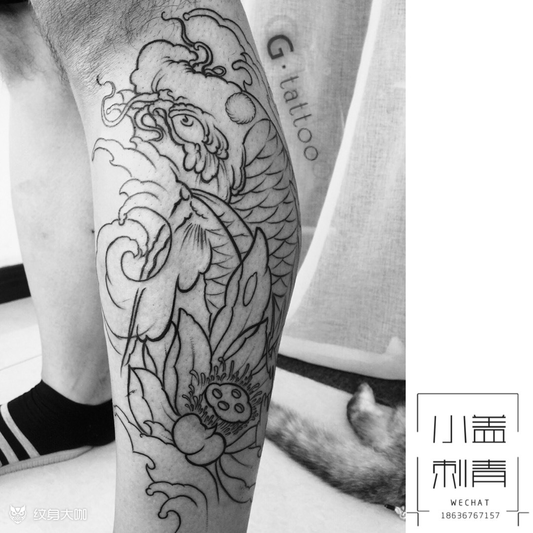 小腿鲤鱼_纹身图案手稿图片_盖嘉怡的纹身作品集