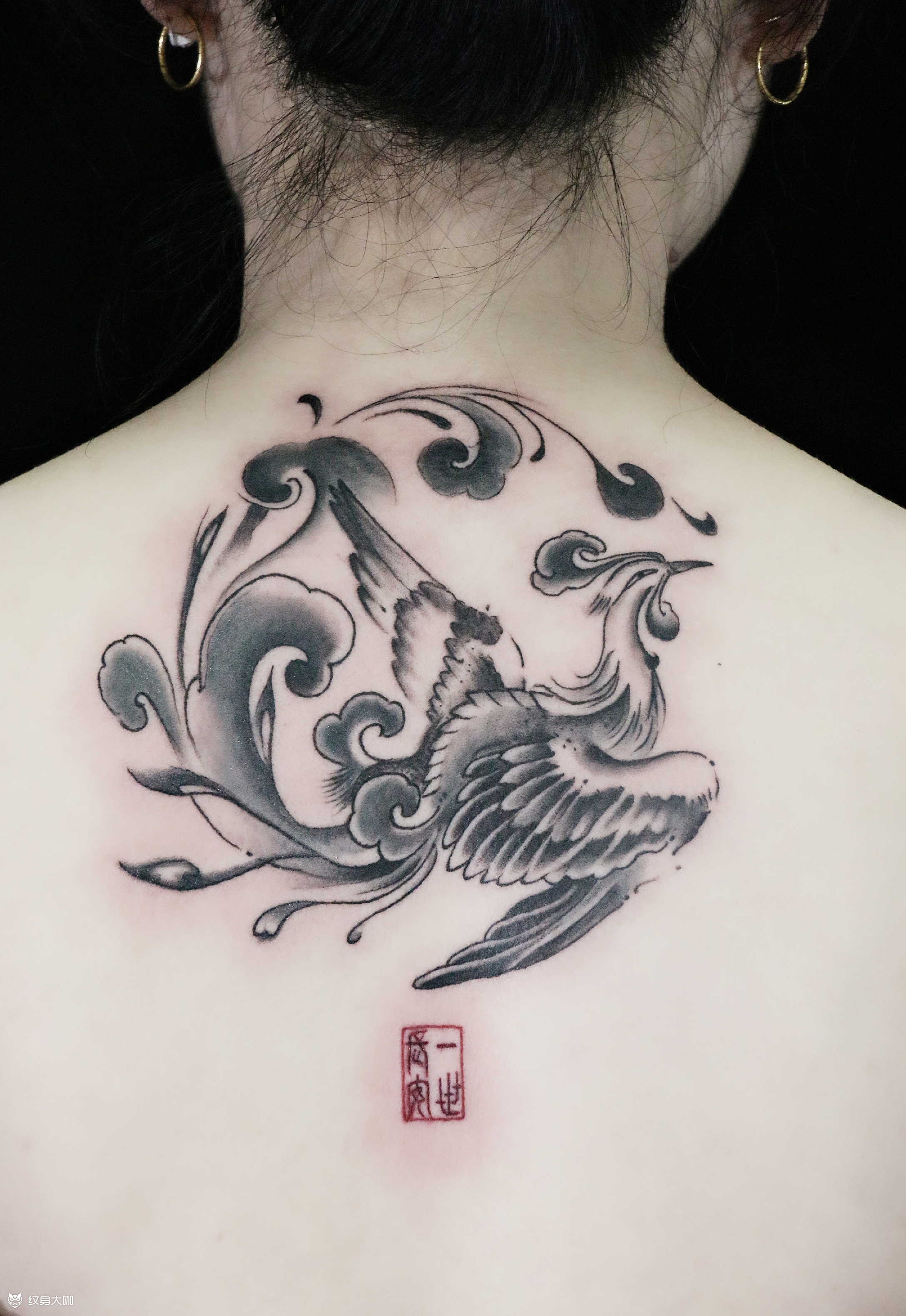 凤凰于飞,一世长安_纹身图案手稿图片_青尘的纹身作品集