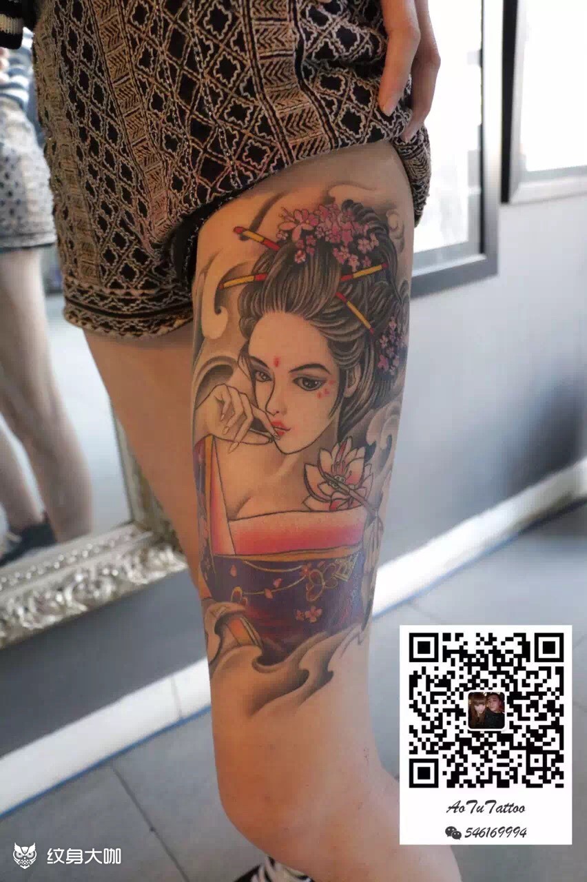 大腿艺妓_纹身图案手稿图片_-峥的纹身作品集