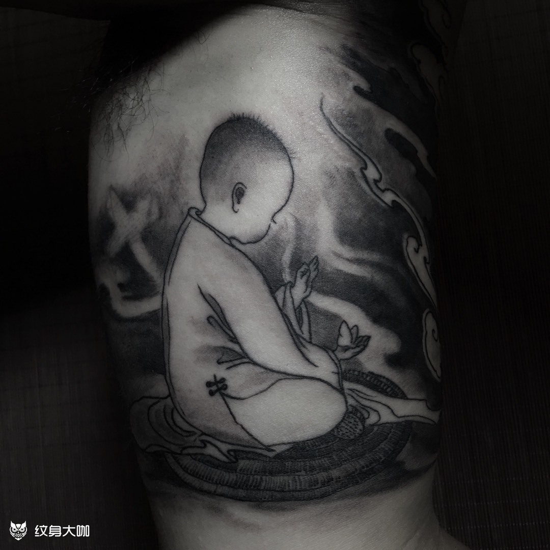文殊菩提与小和尚_纹身图案手稿图片_ · 释意 ·的纹身作品集