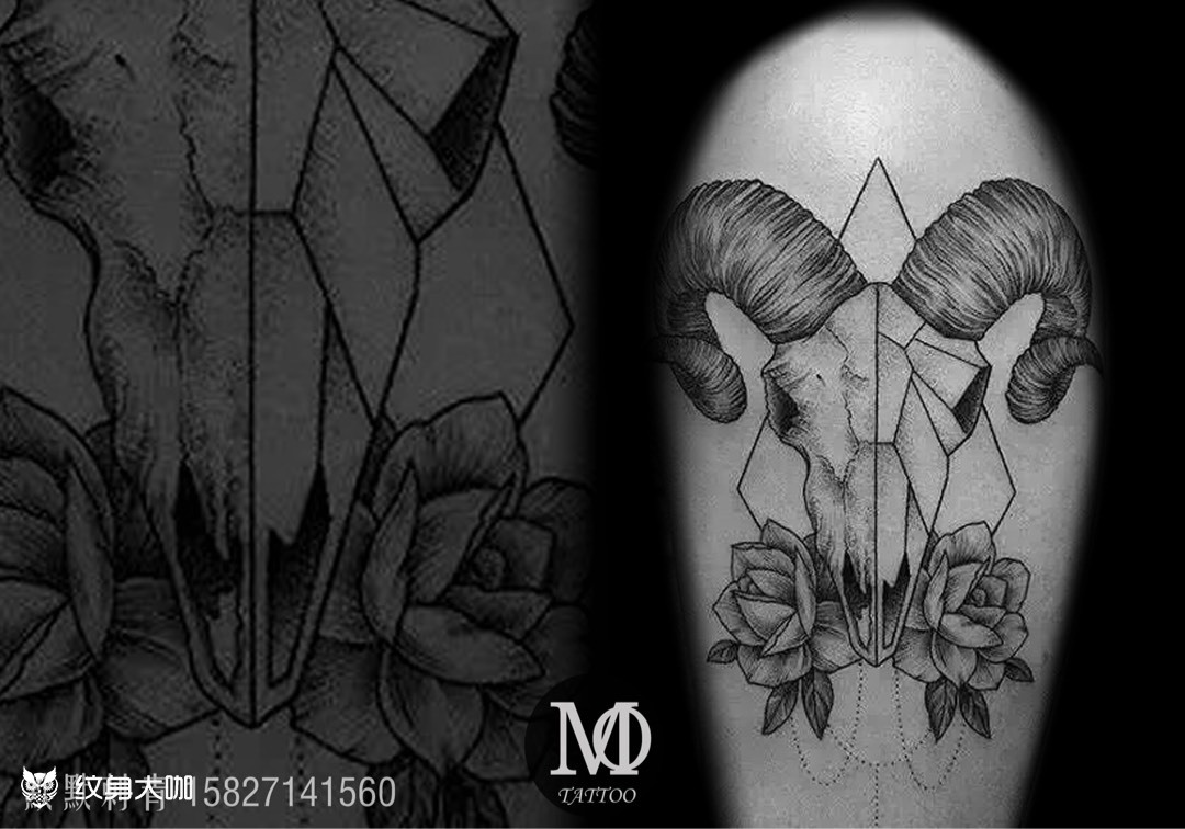 羊角纹身_纹身图案手稿图片_默默的纹身作品集