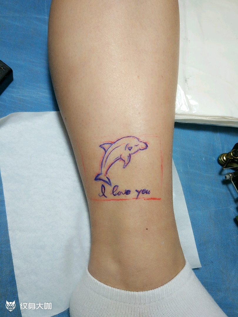 手绘纹身脚踝小海豚英文