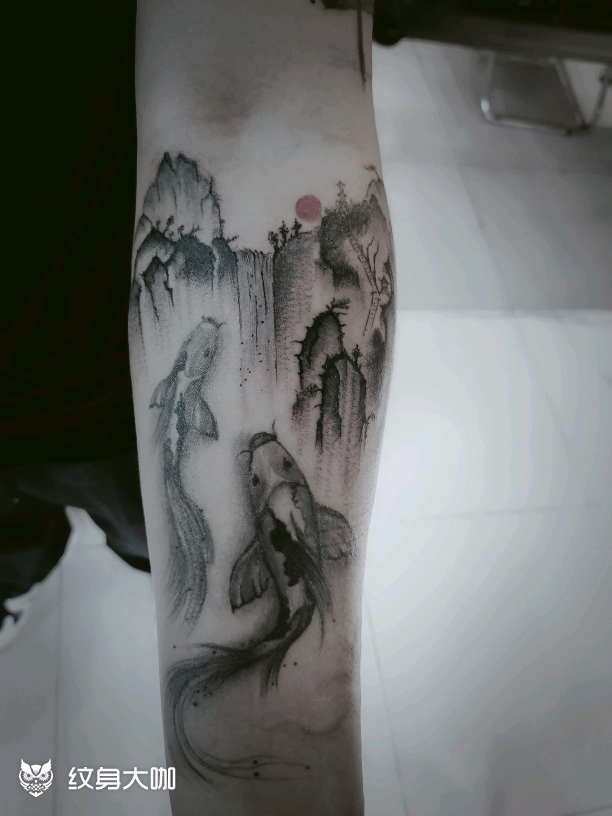 山水添加_纹身图案手稿图片_付强的纹身作品集