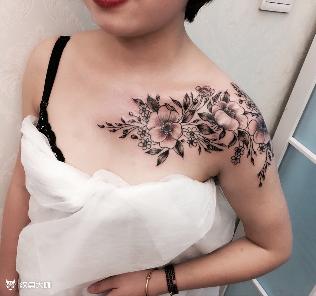 速写肩花纹身_纹身图案手稿图片_针舞堂的纹身作品集