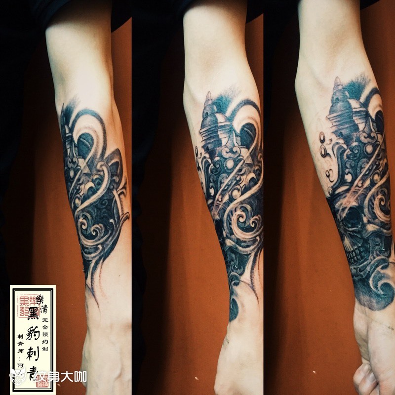 嘎巴拉花臂半成品_纹身图案手稿图片_金碎海的纹身作品集