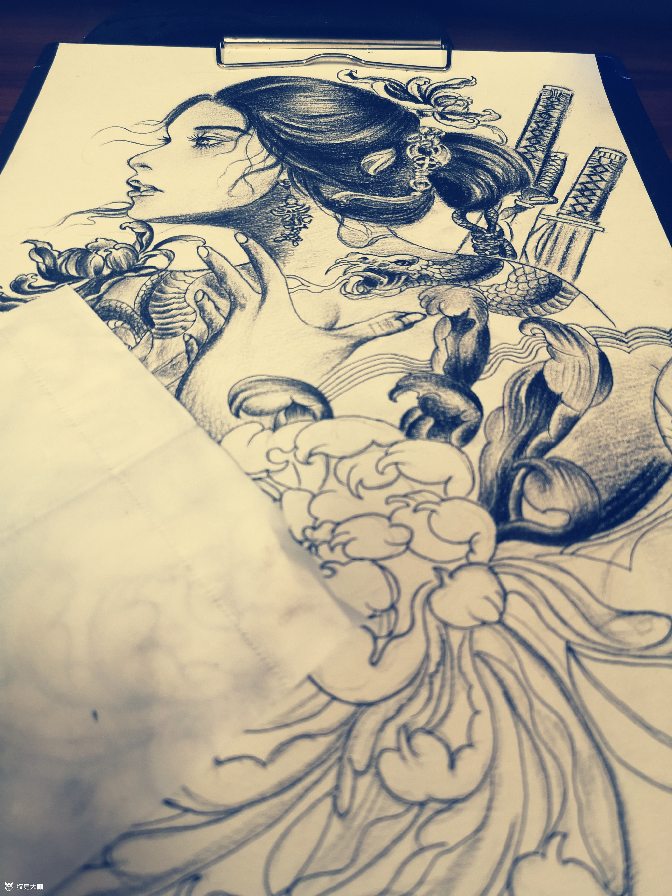 女武士_纹身图案手稿图片_君61不见的纹身作品集