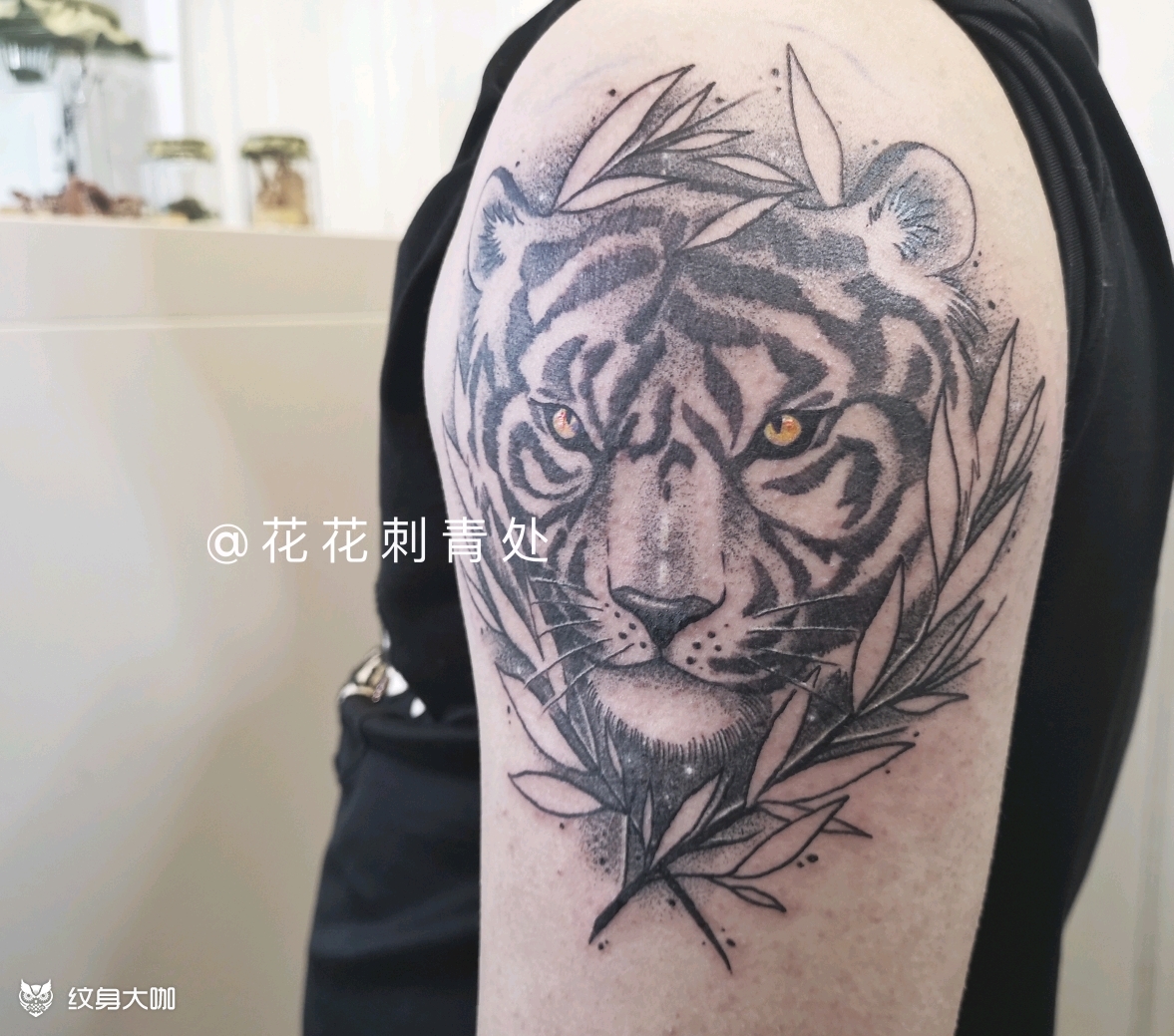大臂虎头_纹身图案手稿图片_花花的纹身作品集
