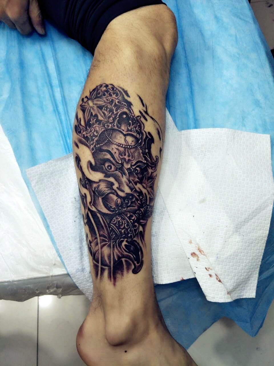 小腿象神,麻药效果_纹身图案手稿图片_王涛的纹身作品集