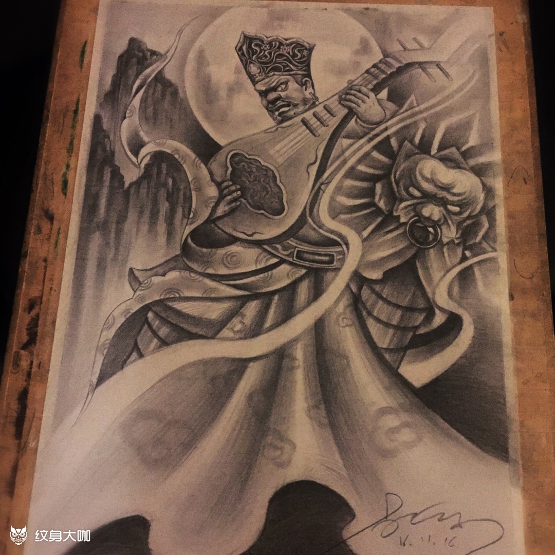 持国天王_纹身图案手稿图片_小东的纹身作品集