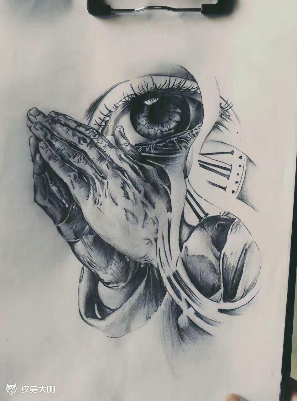 祈祷之手_纹身图案手稿图片_二默的纹身作品集