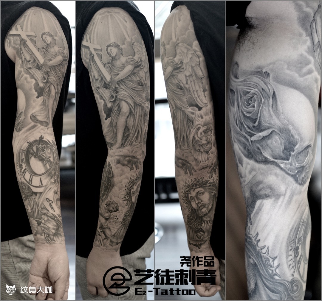 欧美写实花臂_纹身图案手稿图片_崔峣的纹身作品集
