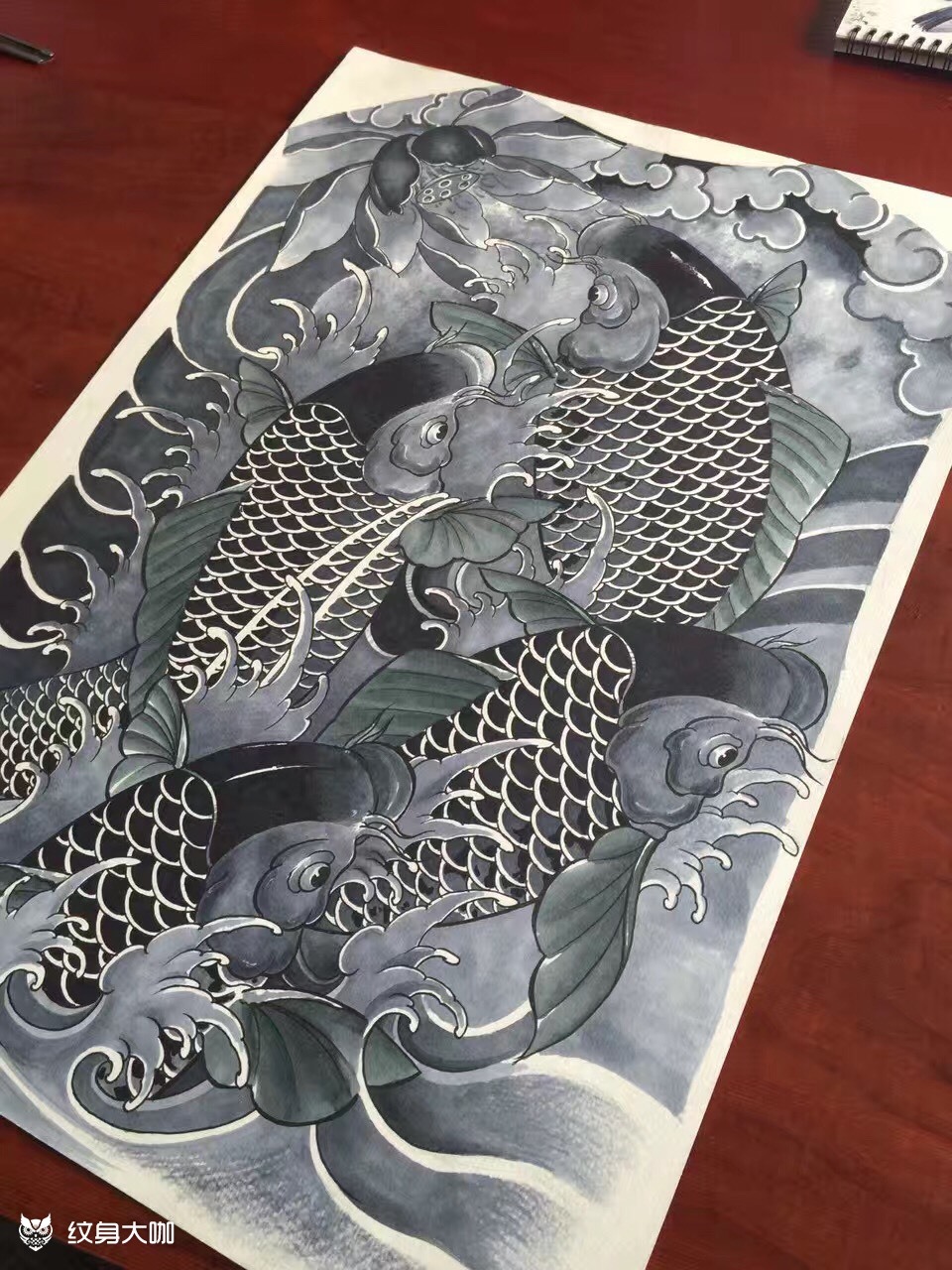满背鱼_纹身图案手稿图片_店长张小花的纹身作品集