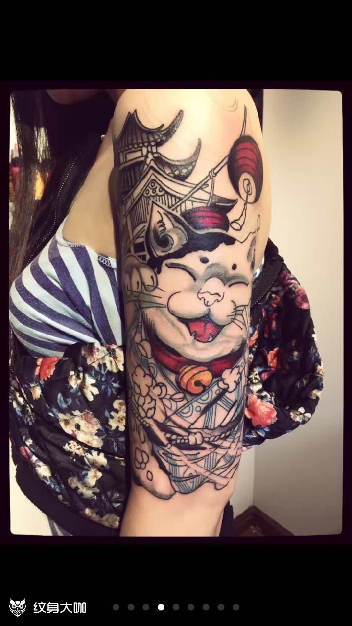 大臂招财猫未完成_纹身图案手稿图片_季振新的纹身作品集