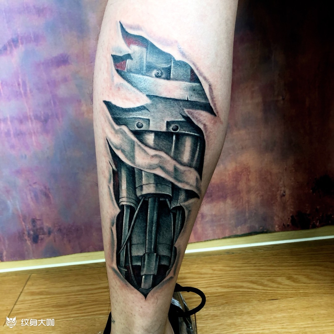 机械腿_纹身图案手稿图片_梓杨的纹身作品集