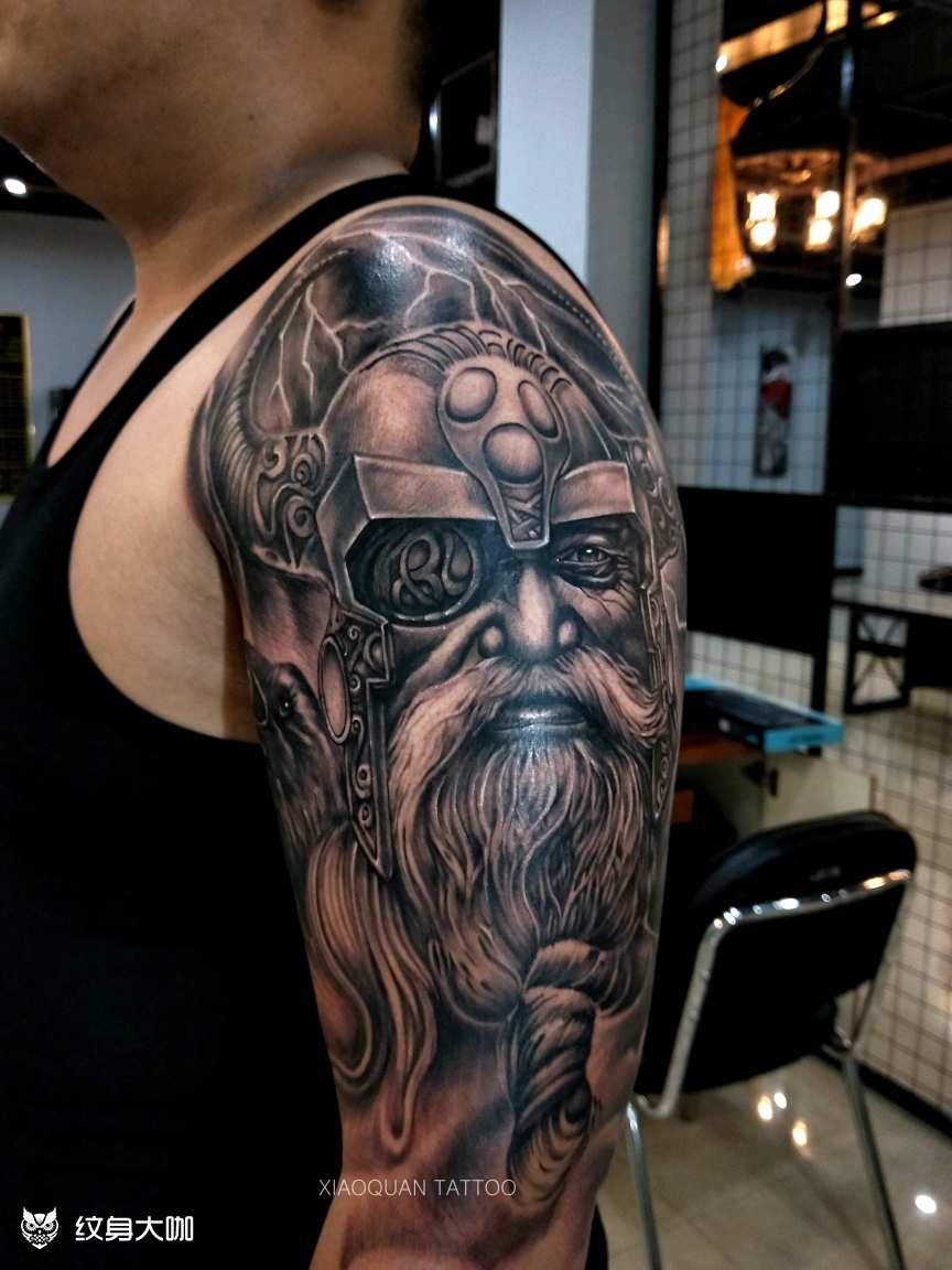 大臂欧美神话人物【奥丁】,_纹身图案手稿图片_小全的纹身作品集