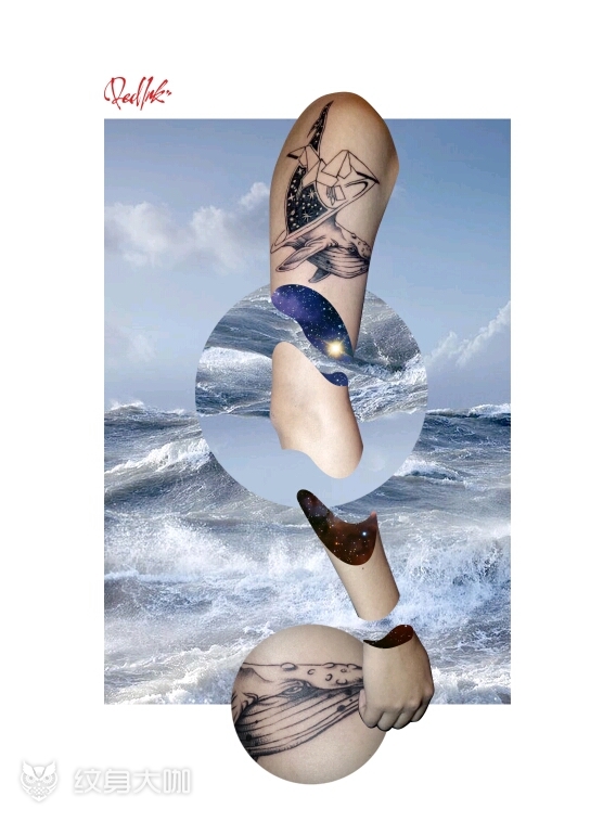 飞鸟与鱼_纹身图案手稿图片_青目正一的纹身作品集