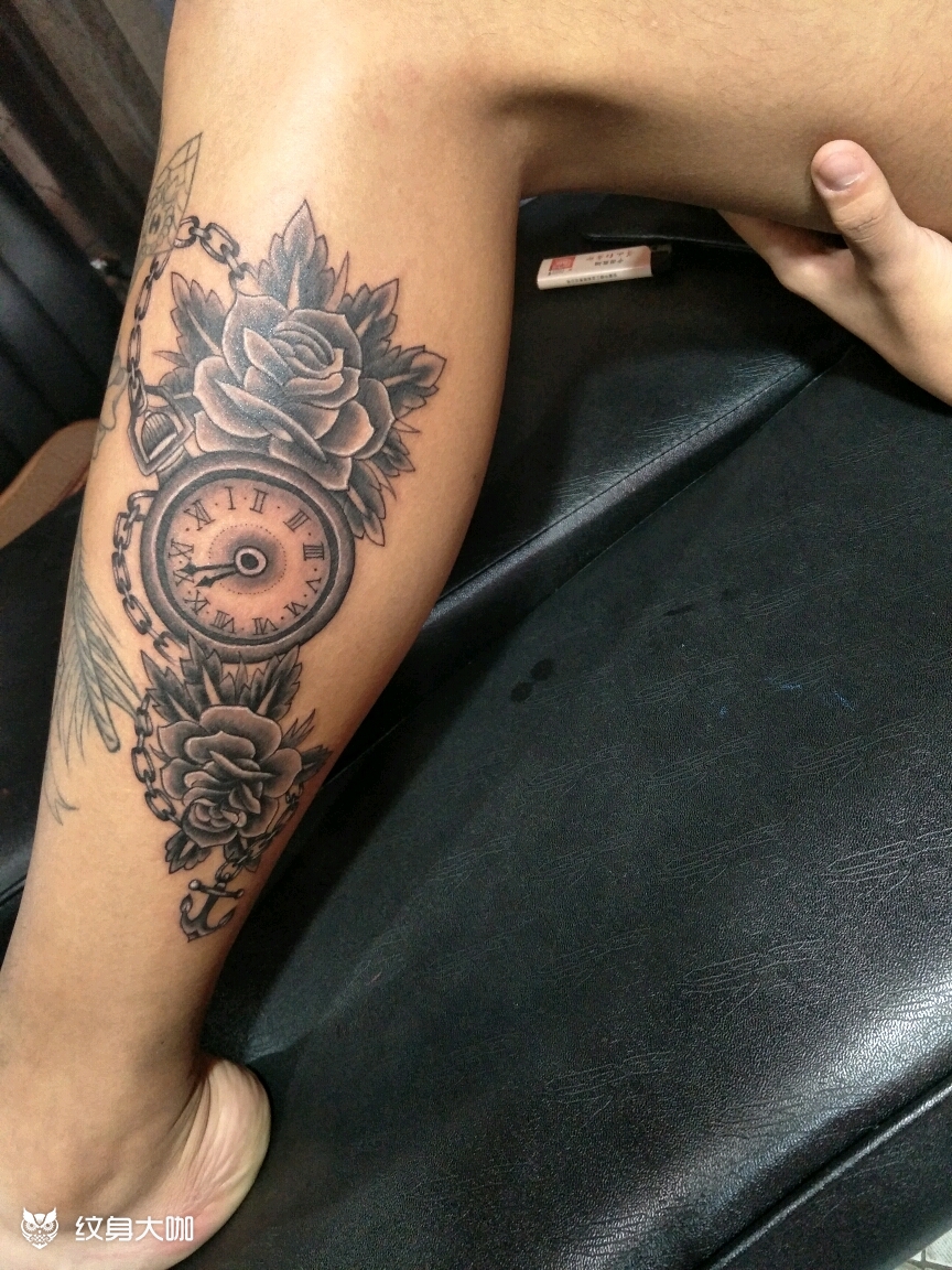 玫瑰时钟_纹身图案手稿图片_苗玲的纹身作品集
