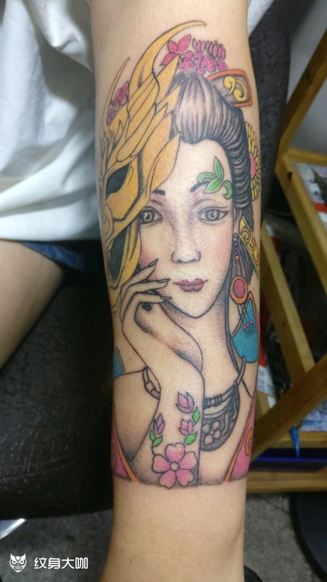 般若面具艺妓图_纹身图案手稿图片_王剑峰的纹身作品集