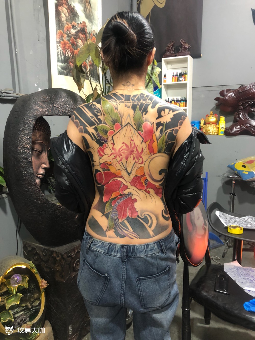 满背牡丹_纹身图案手稿图片_太原梵客tattoo的纹身作品集