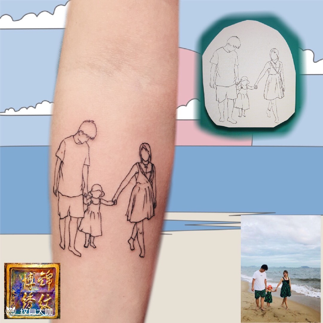 三口之家的纹身设计图片