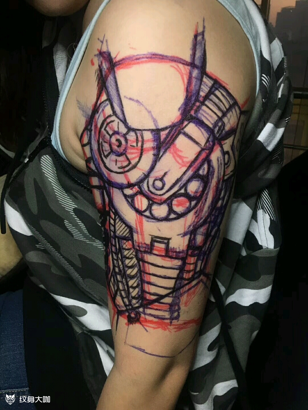 机械半臂_纹身图案手稿图片_王军的纹身作品集