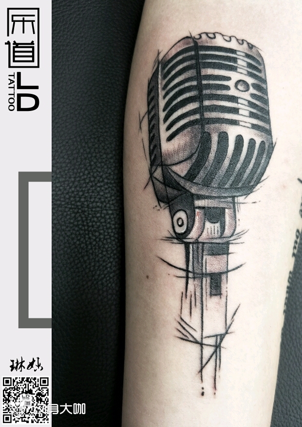 麦克风_纹身图案手稿图片_琳妹的纹身作品集