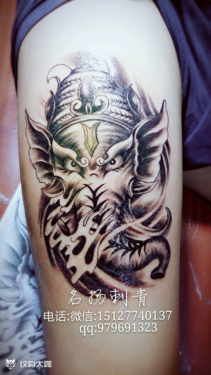 大腿象神_纹身图案手稿图片_鹤杨的纹身作品集