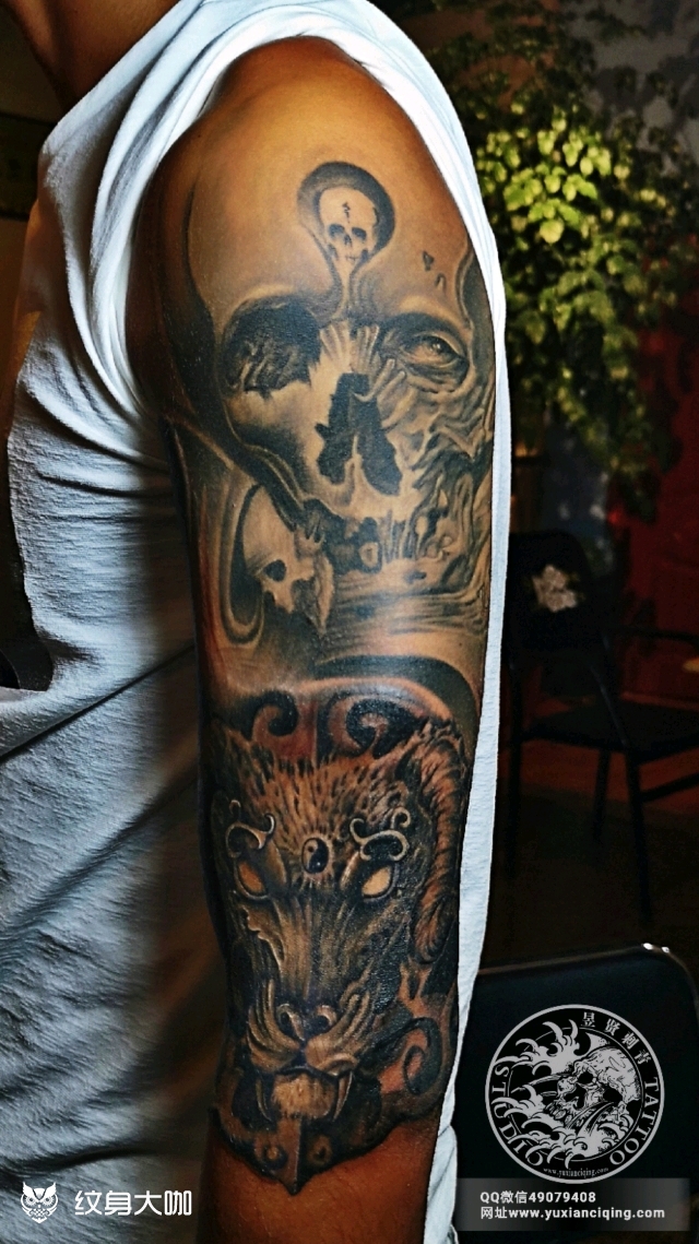 欧美骷髅牛魔王花臂_纹身图案手稿图片_李晓晨的纹身作品集