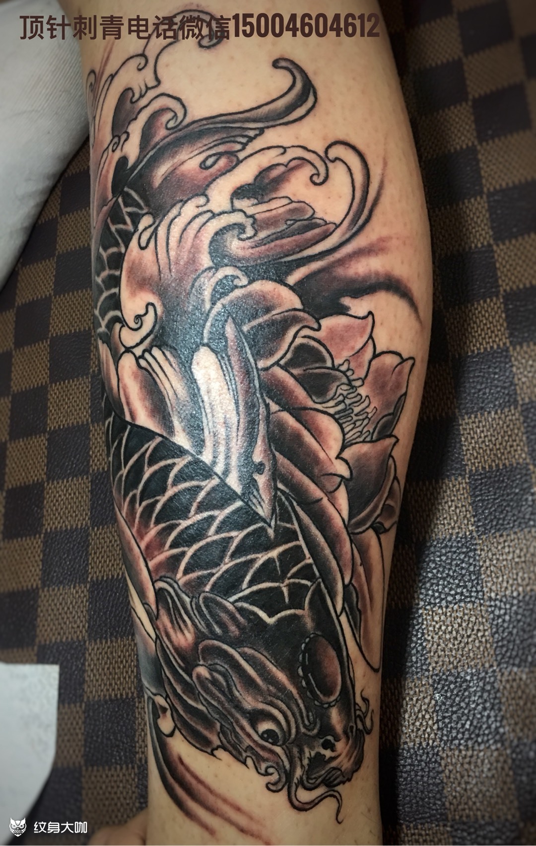 荷花鱼_纹身图案手稿图片_亮子的纹身作品集