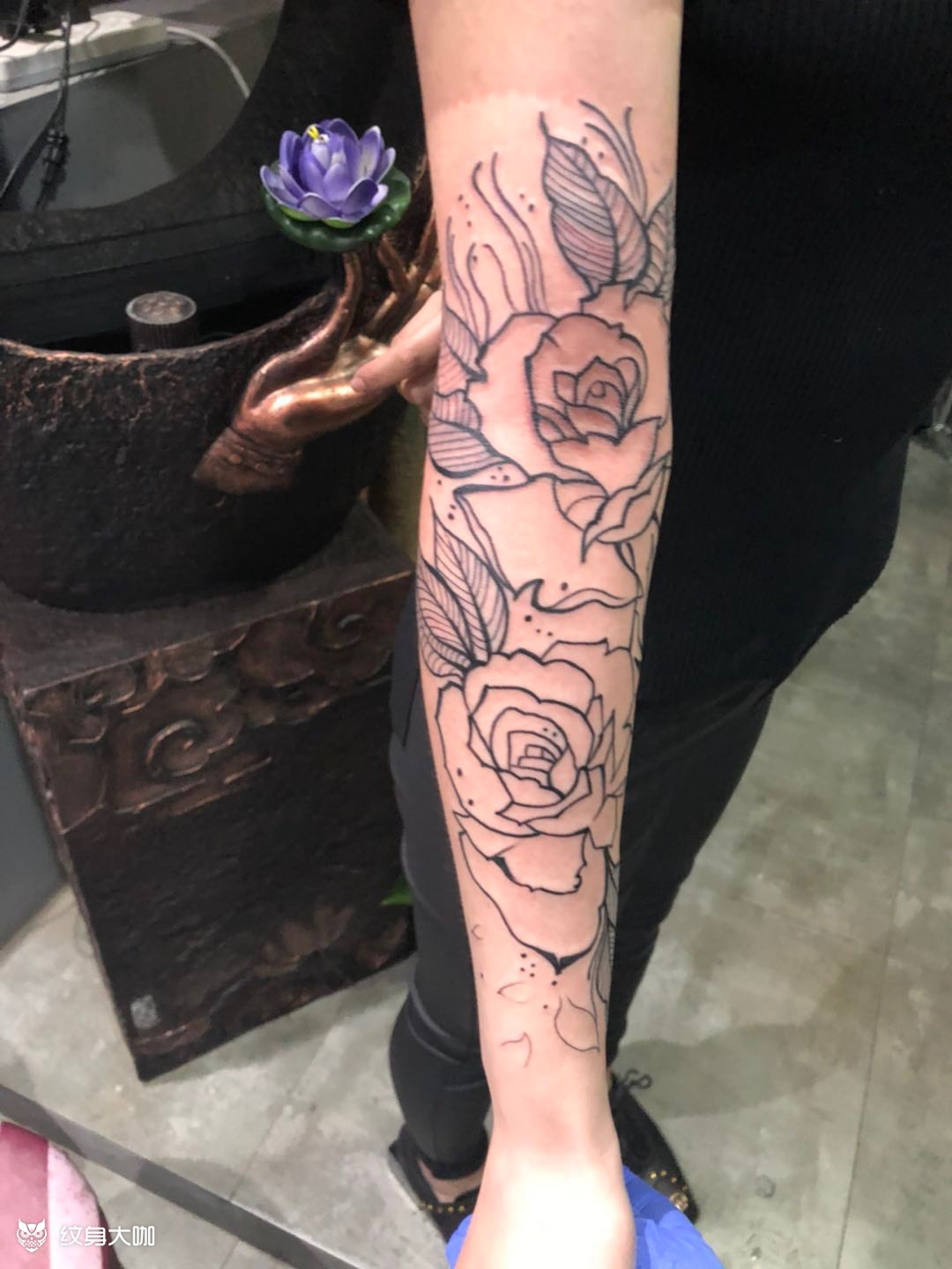 花臂玫瑰 线条_纹身图案手稿图片_ms. keri的纹身作品集