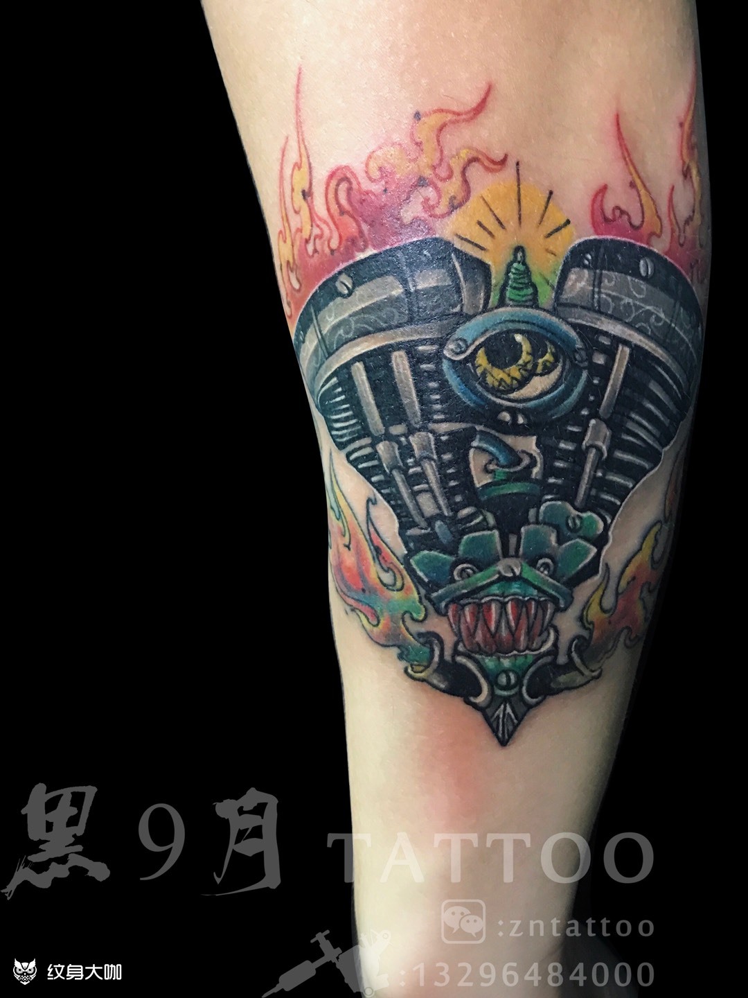 哈雷发动机_纹身图案手稿图片_王楠楠的纹身作品集