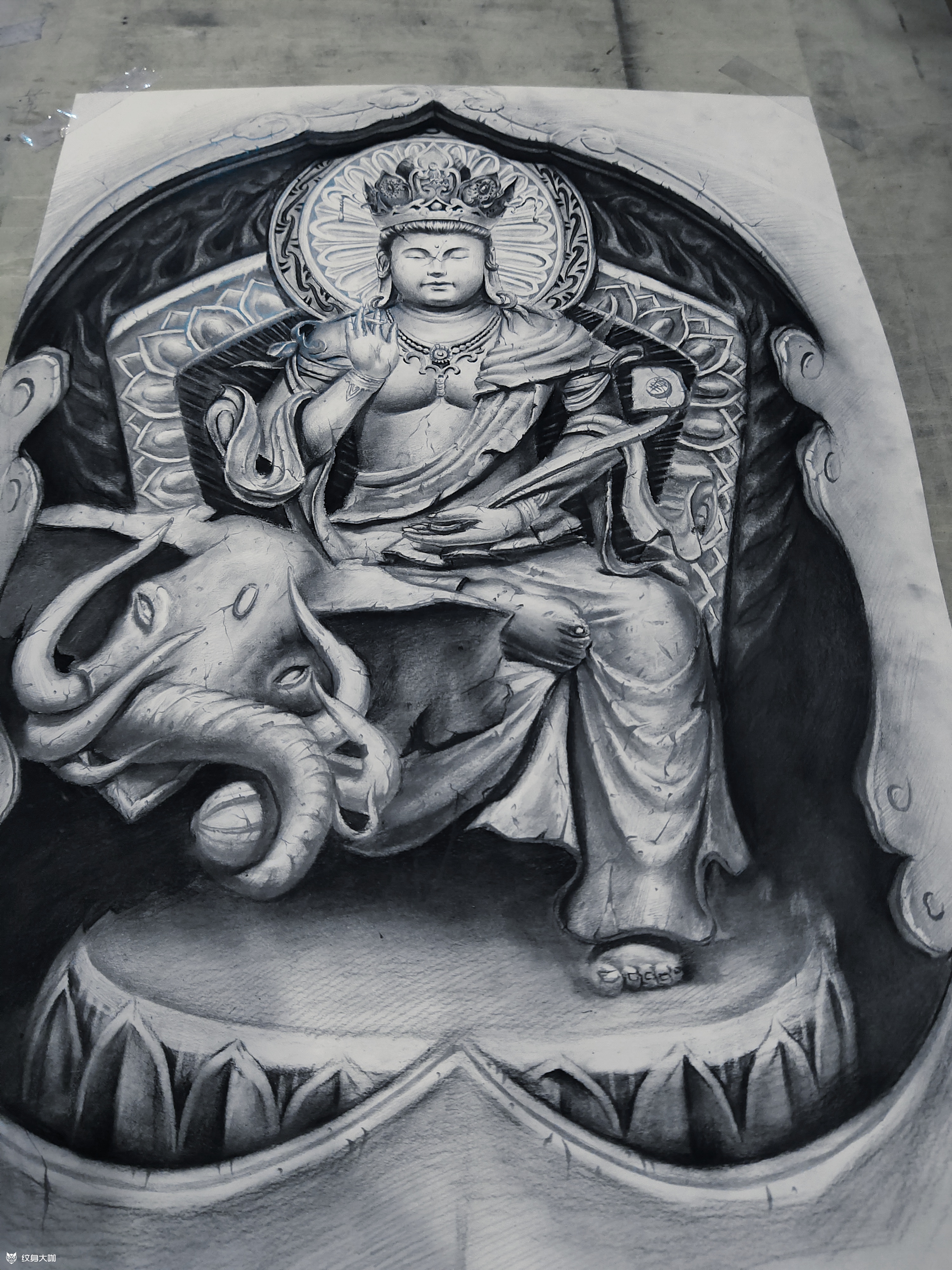 石雕普贤_纹身图案手稿图片_西狈的纹身作品集