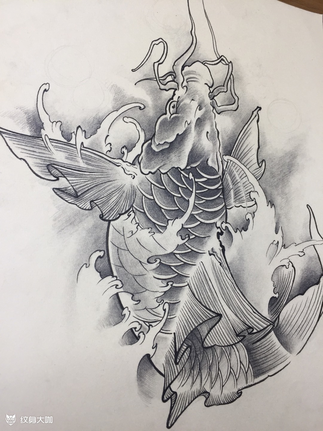 锦鲤_纹身图案手稿图片_梁子的纹身作品集