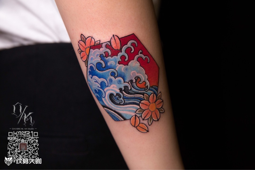 浪花 日式_纹身图案手稿图片_晨熙的纹身作品集