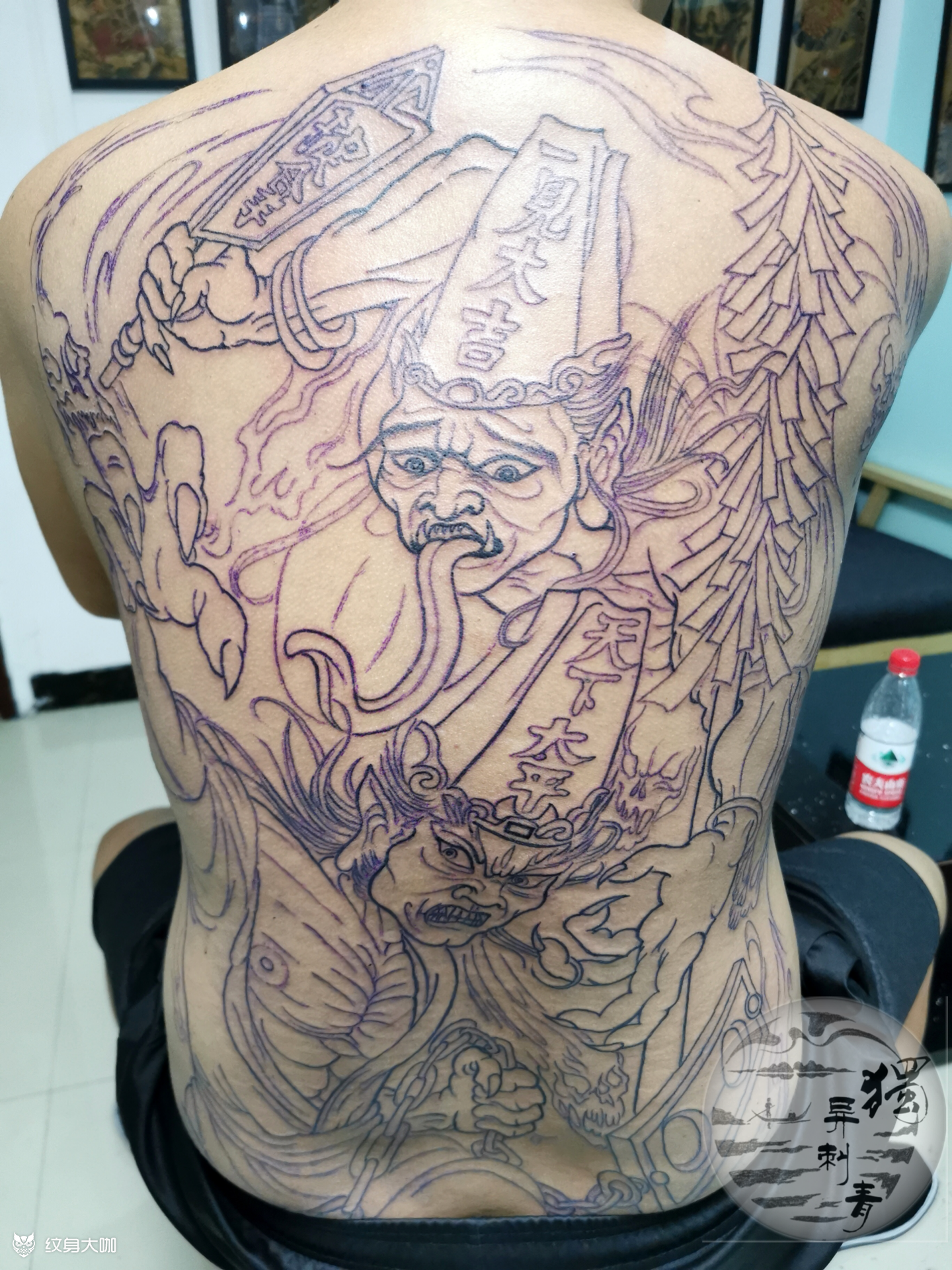 满背黑白无常未完成_纹身图案手稿图片_纹刺师:七叔的纹身作品集