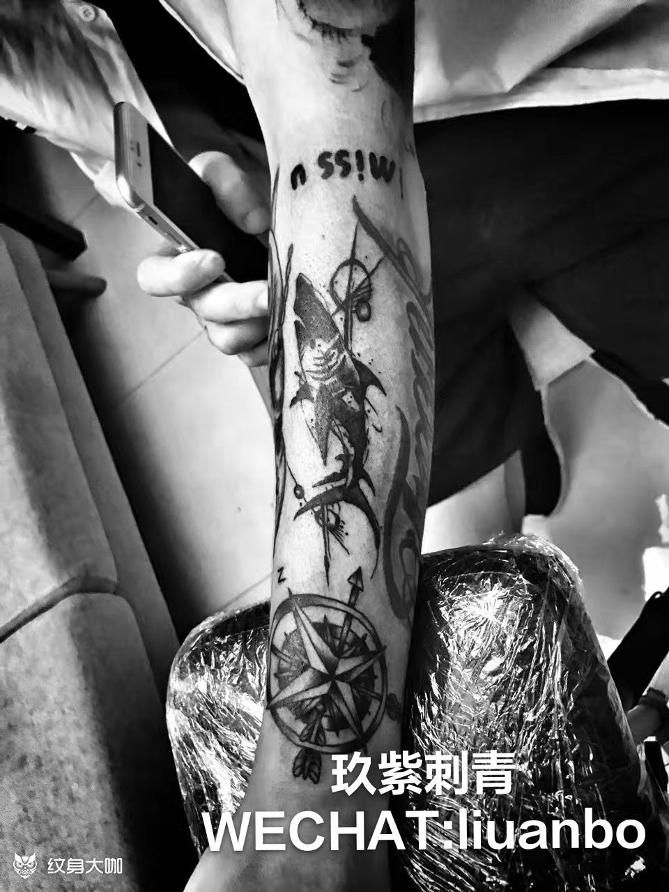 黑暗中的角鲨花臂拼接填缝,一_纹身吧社区 - 纹身大咖