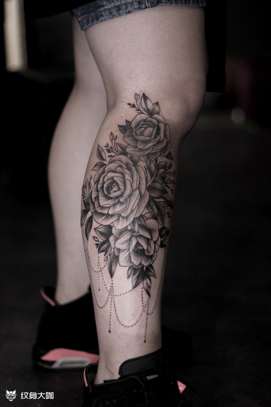 小腿花 遮盖胎记_纹身图案手稿图片_老匠纹身的纹身作品集