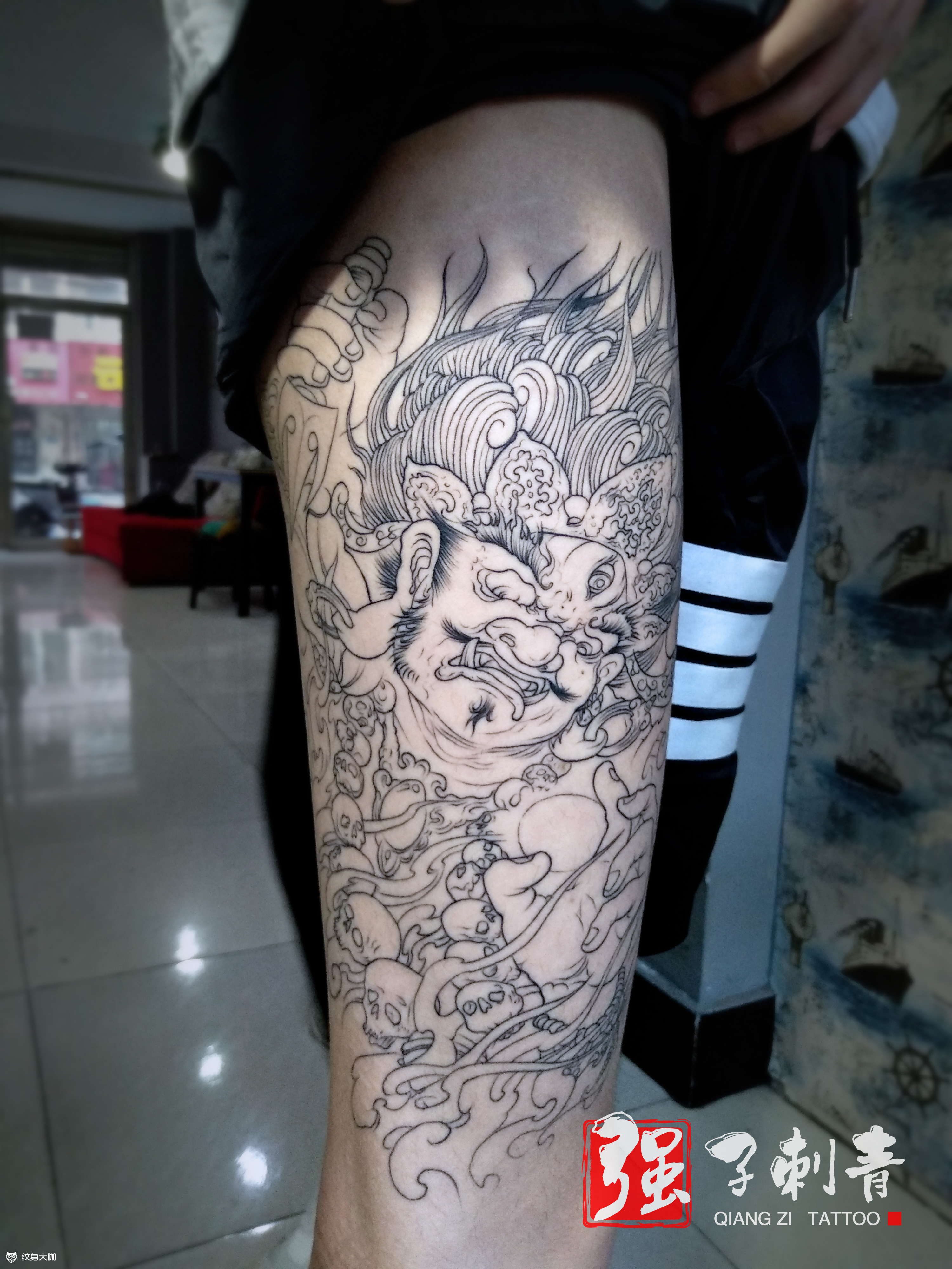大黑天神线条_纹身图案手稿图片_强子的纹身作品集