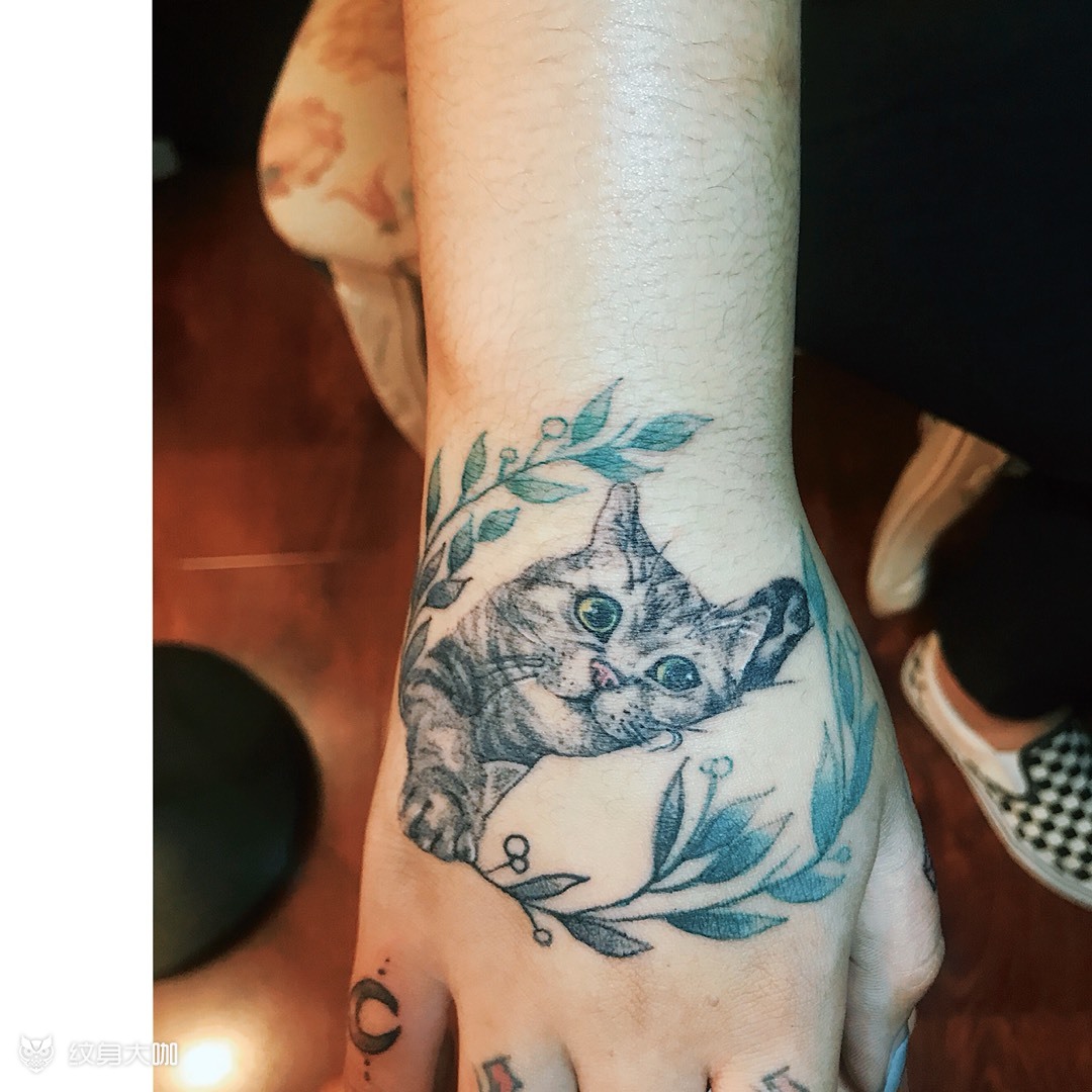手背猫咪_纹身图案手稿图片_胡劼的纹身作品集