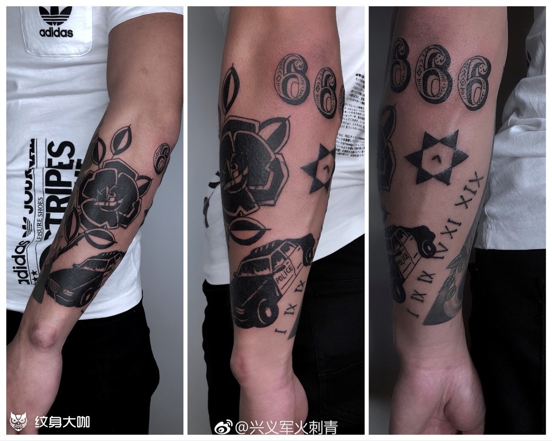 小臂拼接花臂_纹身图案手稿图片_胡军的纹身作品集