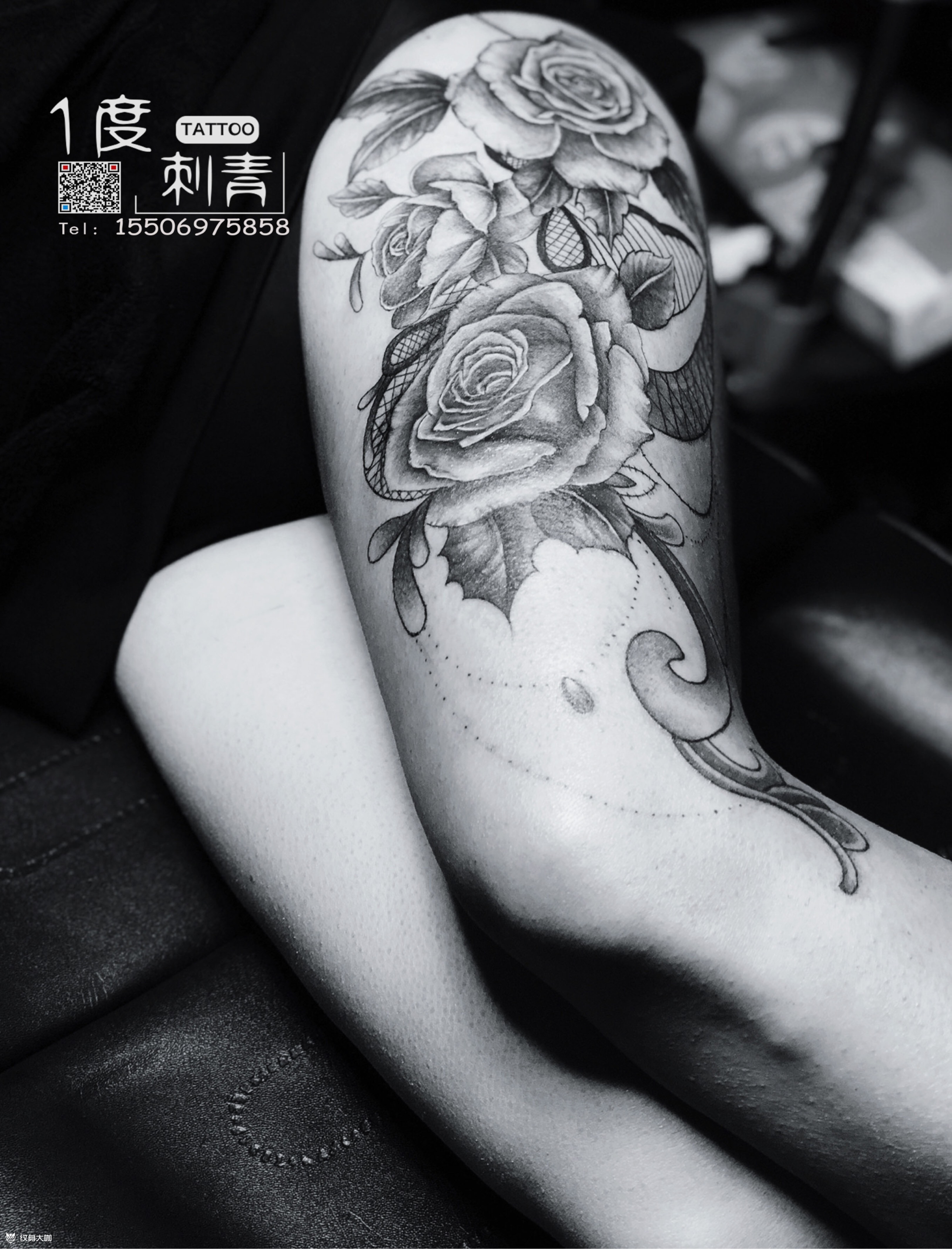 大腿玫瑰_纹身图案手稿图片_陈滢的纹身作品集
