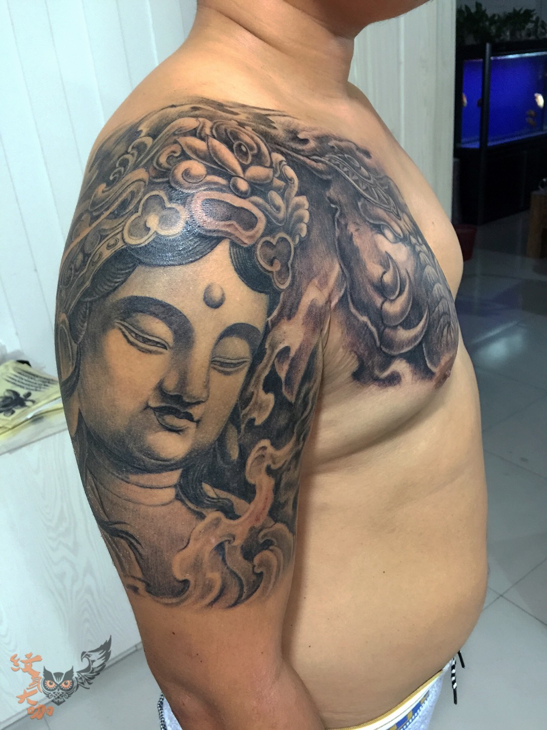 普贤菩萨半甲_纹身图案手稿图片_徐用的纹身作品集